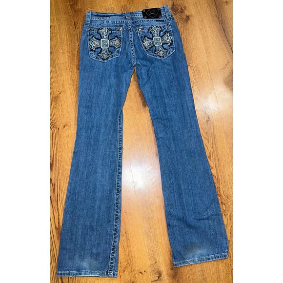 Women's Size 28 Miss Me Boot Cut Jeans Bling Crosses JP5697B Y2K - Picture 3 of 12